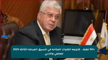 50% فقط.. قائمة الكليات المتاحة في تنسيق المرحلة الثالثة 2025 للعلمي والأدبي
